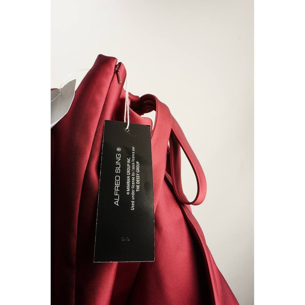 New Alfred Sung Satin Twill Women's 2 Burgundy Halter Lace Up A-Line Maxi Dress‎ - Picture 6 of 9